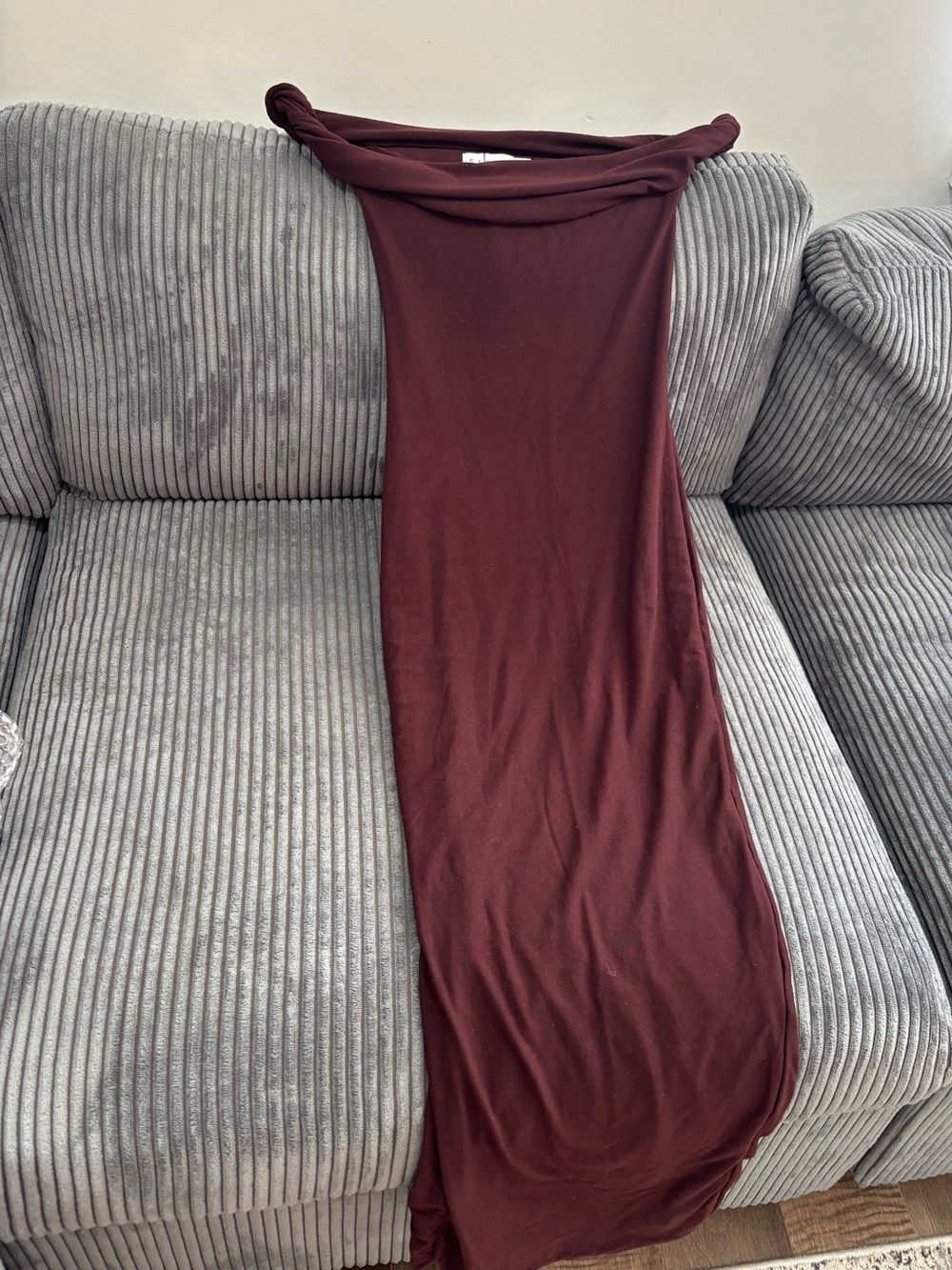 Club L London Off-Shoulder Maxi Dress in Burgundy